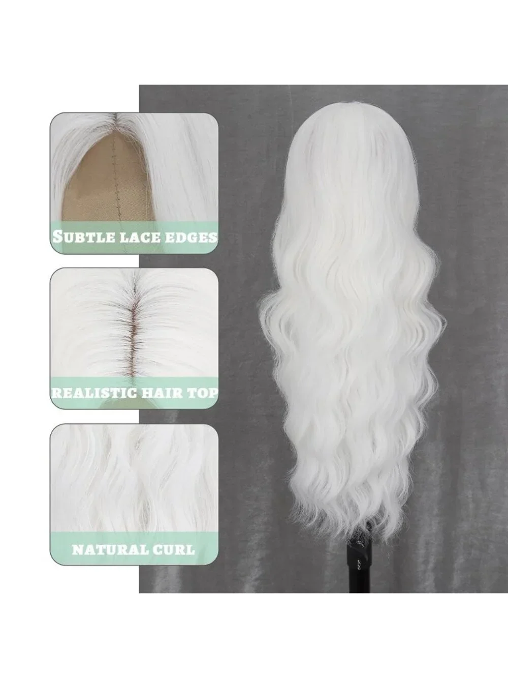 Women's White 26 Inch Natural Synthetic Modern Long Curly Wavy Fiber Wigs